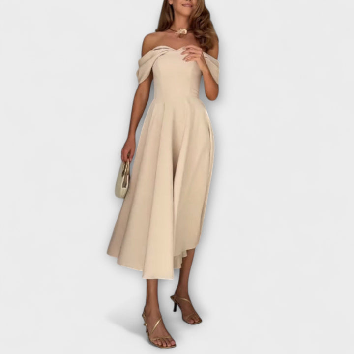 Romy - Chic off-the-shoulder maxi šaty s drapováním