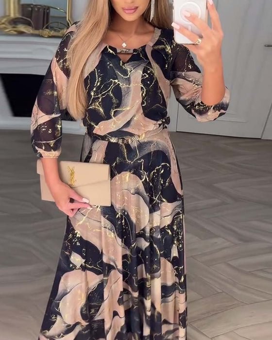 Elegantní šifonové šaty s potiskem a tříčtvrtečními rukávy