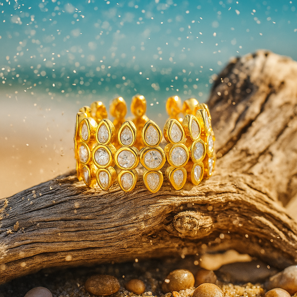 Solina | Zlacený prsten s třpytivými drahokamy
