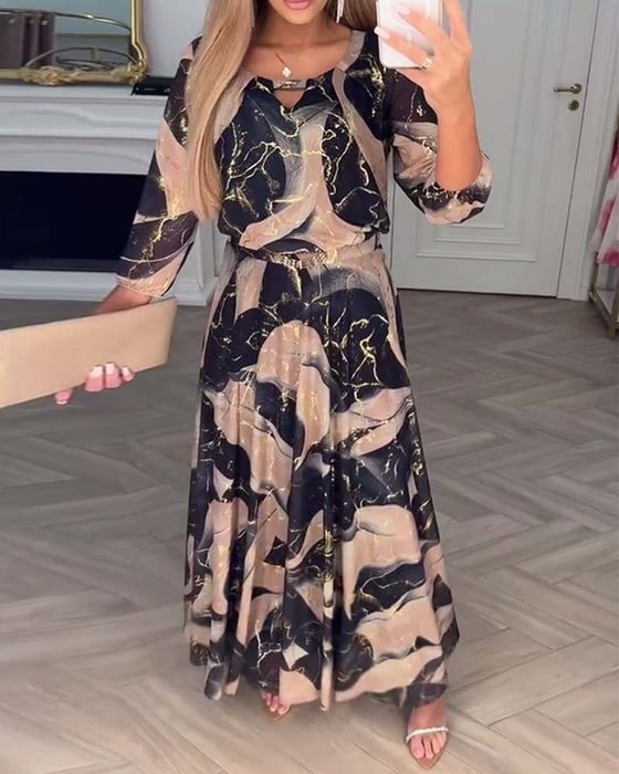Elegantní šifonové šaty s potiskem a tříčtvrtečními rukávy