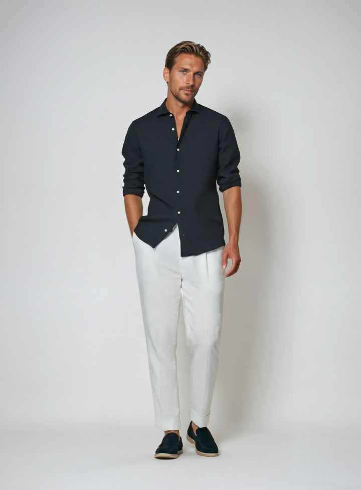 Esenciální Lněná Košile - Námořnická Modrá