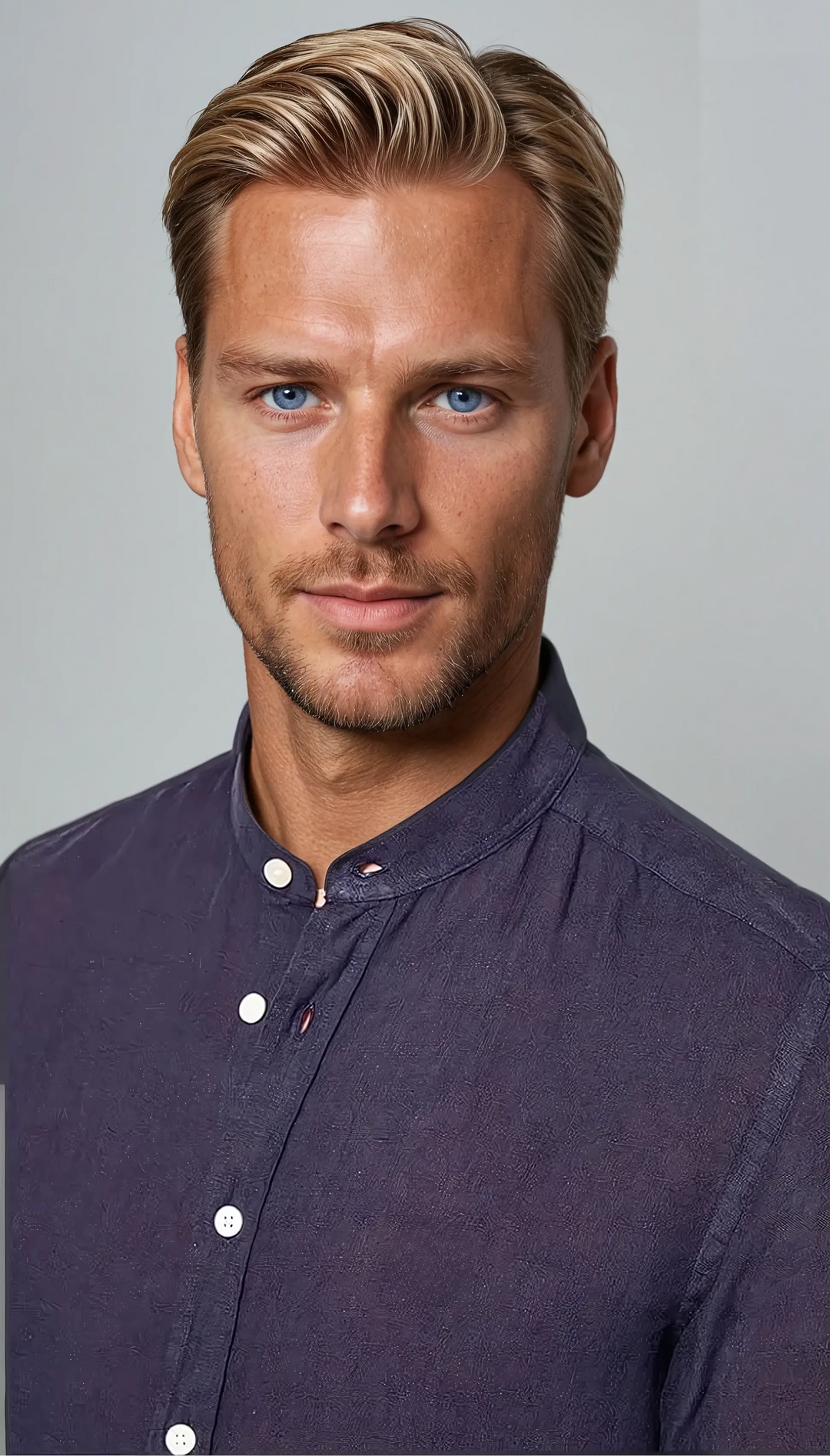 Lněná košile s bandovým límcem námořnická modrá