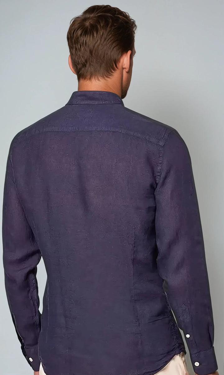 Lněná košile s bandovým límcem námořnická modrá