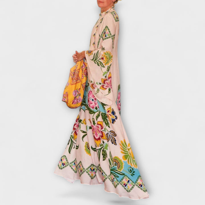 Lisa - Elegantní maxi šaty s květinovým potiskem a volným designem